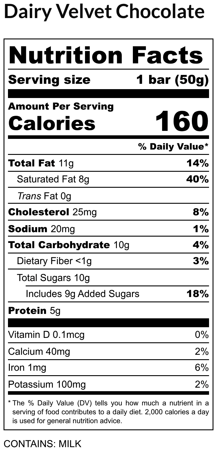Dairy Velvet Chocolate Nutrition Facts