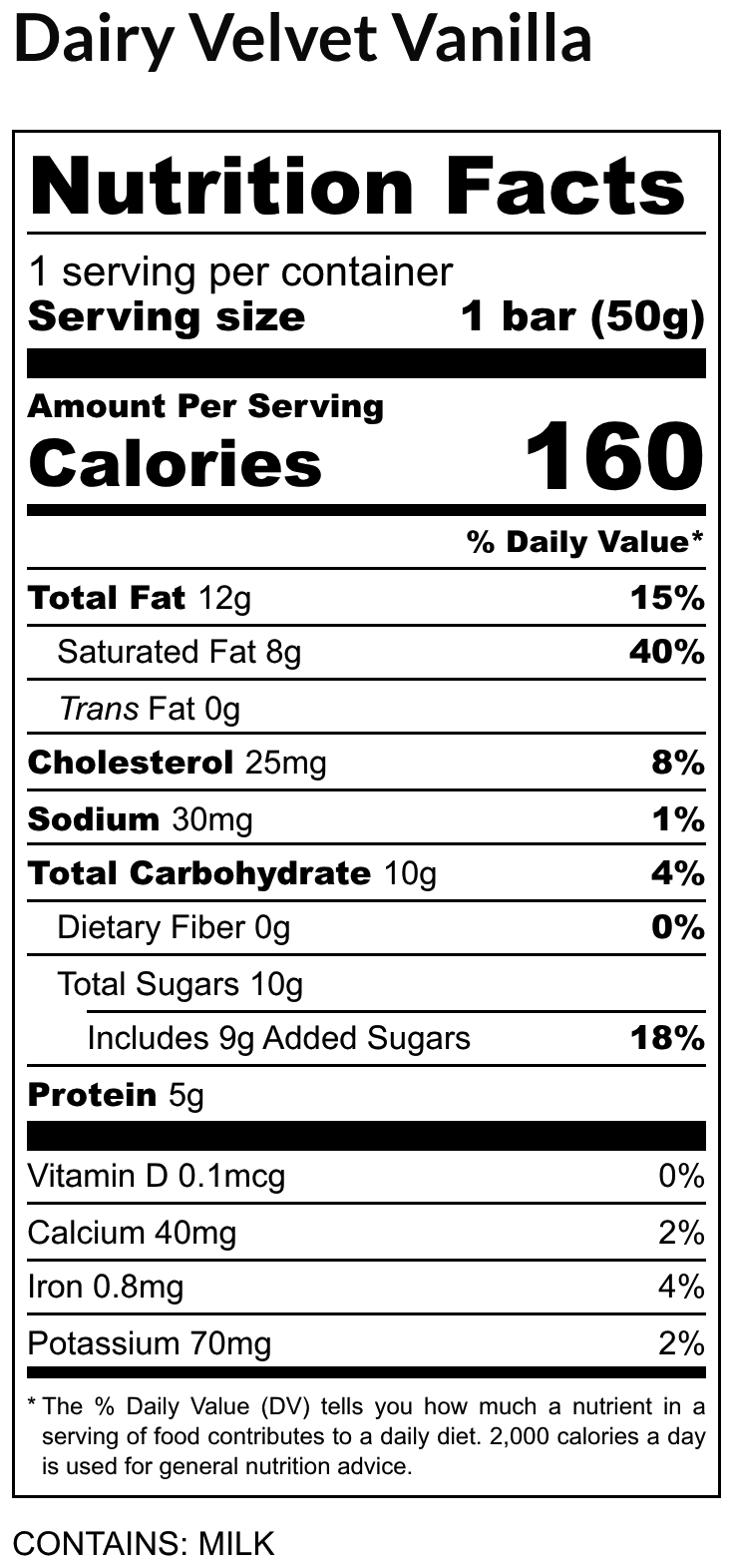 Dairy Velvet Vanilla Nutrition Facts